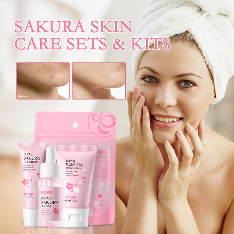 NEW 3pcs/set Sakura Moisturizing Skin Care Set Face Cream Facial Serum Eye Cream Skincare Anti-aging Brightening Face Care Sets