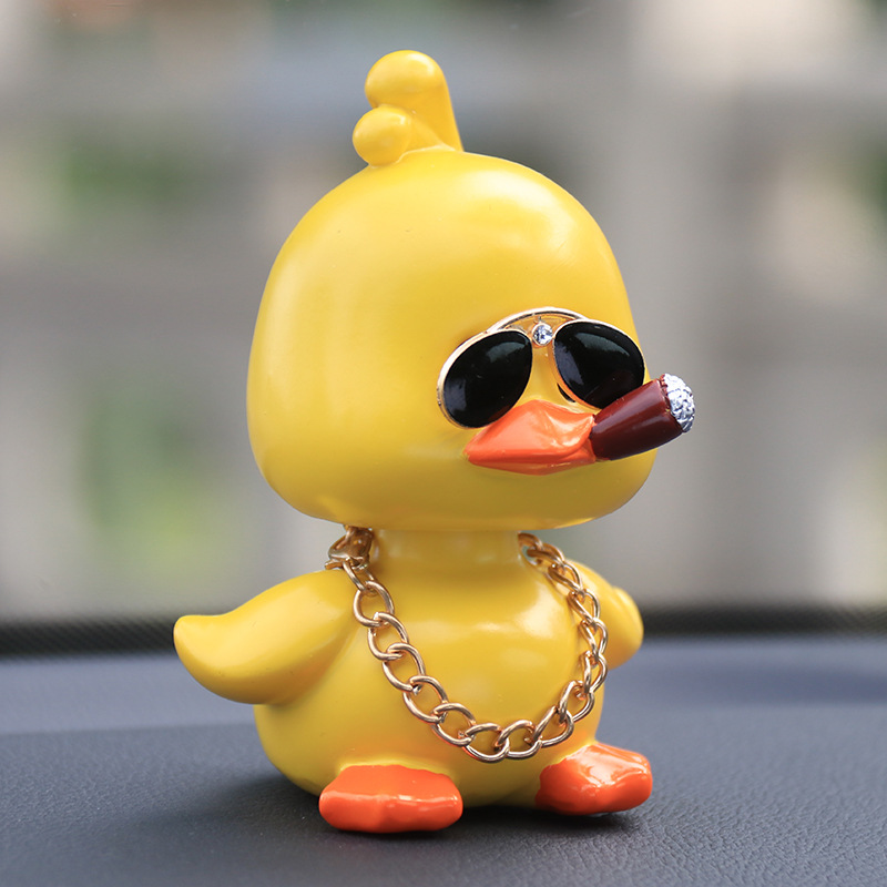 Tiktok yellow duck car interior ornament cute car shaking head doll car creativity car accessories interior car decor automobile