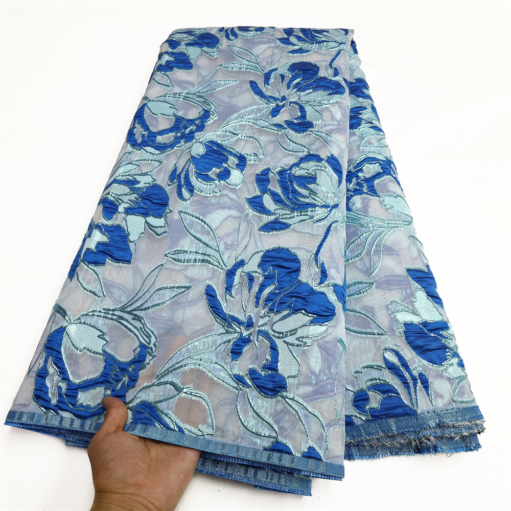 African Brocade Jacquard Fabric Nigerian Floral Damask Cloth Gilding Lace Material Brocard Tissu 5Yard For Party Dress
