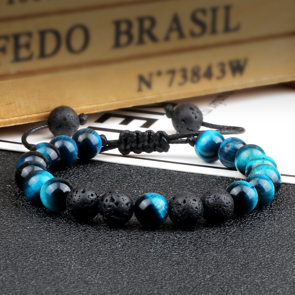 Multicolor Tiger Eye Stone Beads Bracelets Natural Lava Rock Men Women Adjustable Braided Yoga Handmade Jewerly Friendship Gifts