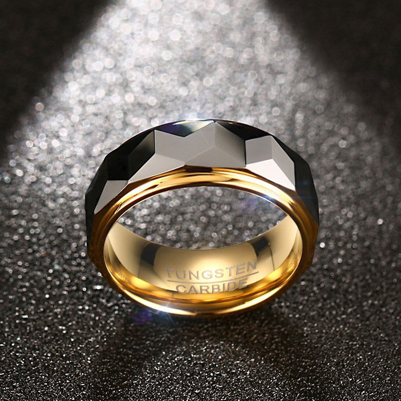 Wholesale Body Jewelry Steel Gold Color Contrast 8mm Rhombus Tungsten Carbide Men Wedding Ring