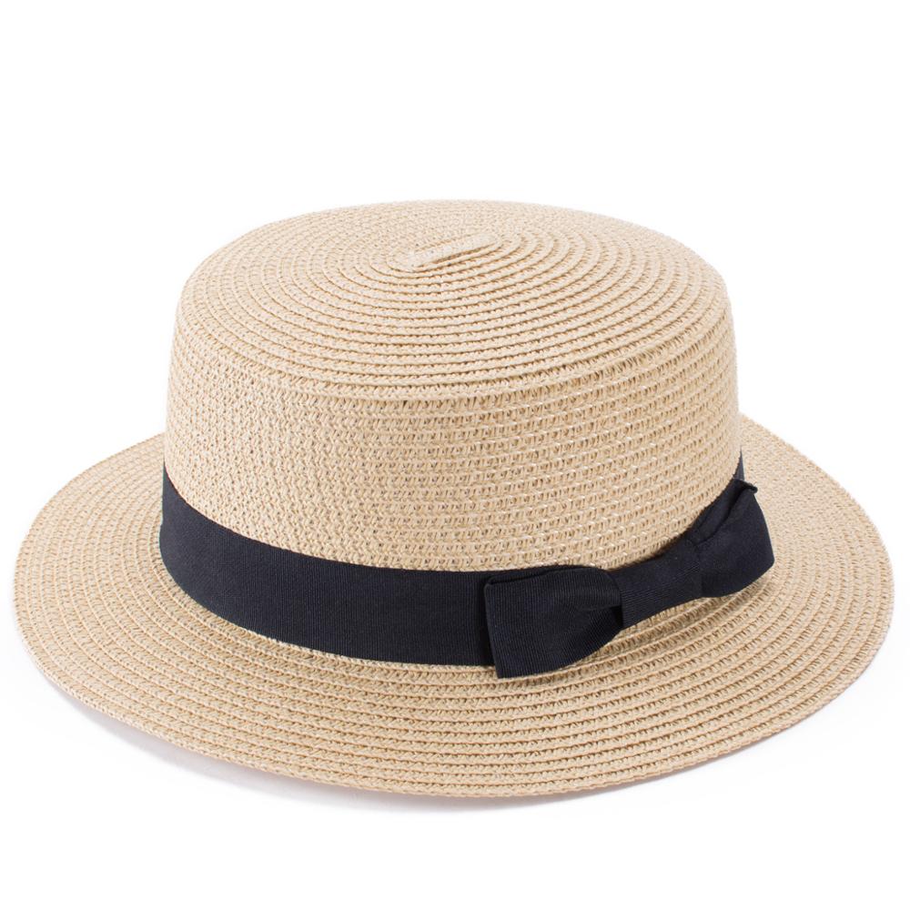 Lawliet Lady Straw Bowler Boater Sun Hats Round Flat Cap Summer Beach Cap Sailor Trilby Cap A456