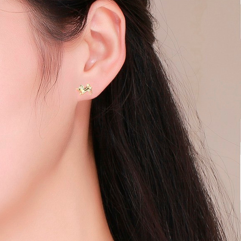 Cute 925 Sterling Silver Gold Color Small Unicornio Horse Screw Back Stud Earrings For Women Girls Kids Baby Piercing Jewelry