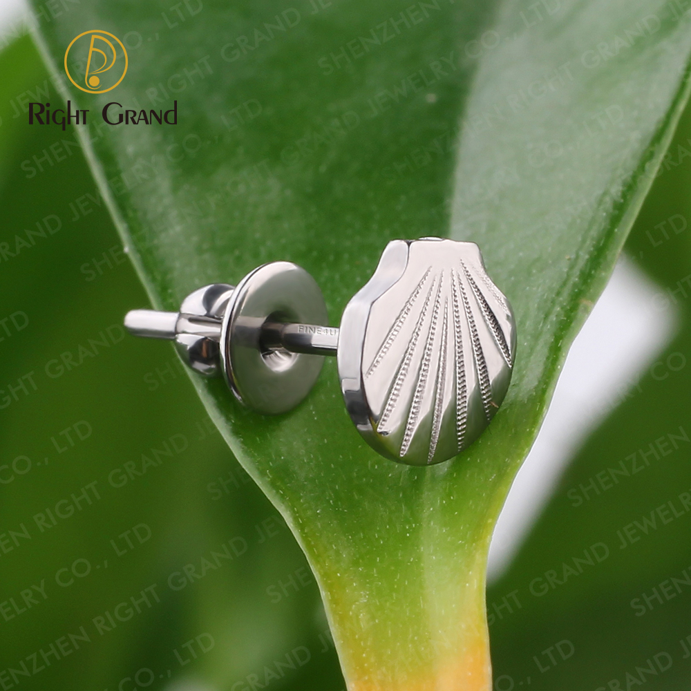 Right Grand Implant Grade ASTM F136 Titanium Shell Stud Earrings Cartilage Tragus Helix Studs Hypoallergenic for Sensitive Ears