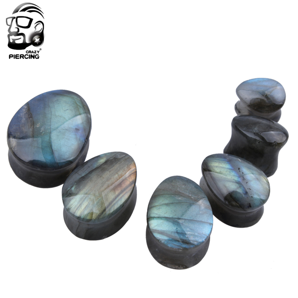 Organic Labradorite Stone Ear Plugs Tunnels Flesh Double Flared Ear Gauges Expander Teardrop Piercing Oreja Labret Body Jewelry