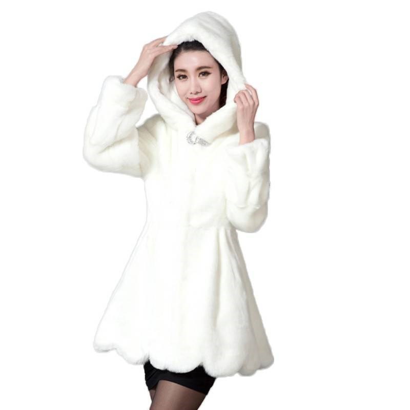 2019 Autumn Winter S - 3XL Women Winter Hooded Mink Fur Coats Vintage White Black Big Size Faux Fox Fur Coat With Hood Clothing