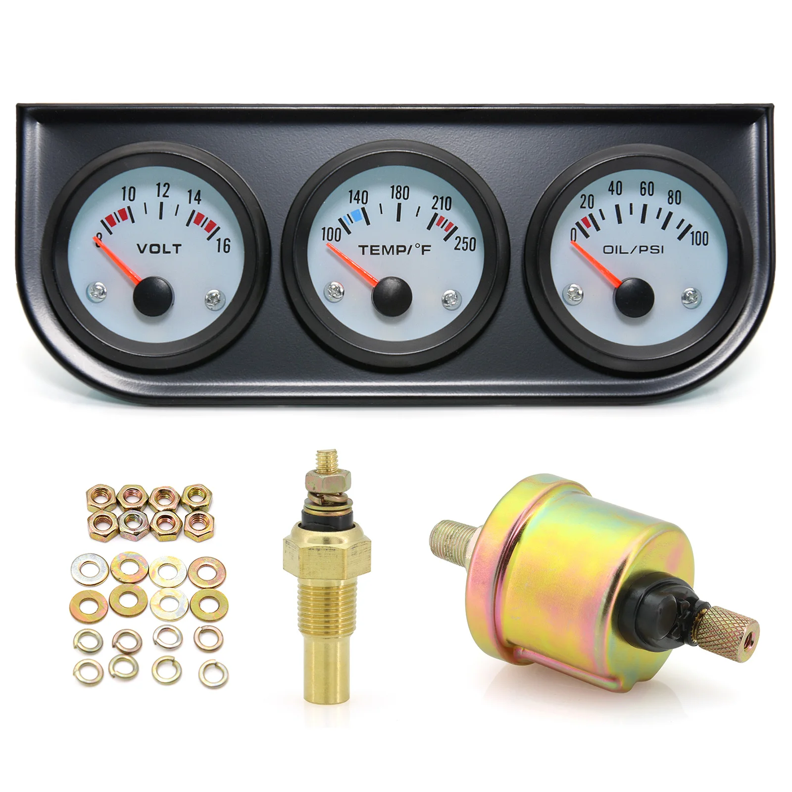 3IN1 52mm Voltmeter+Oil Pressure Gauge+Water Temp Gauge with Sensor Joint Adaptor Sensor 26-40mm Car Meter Triple Gauge Kits 12V