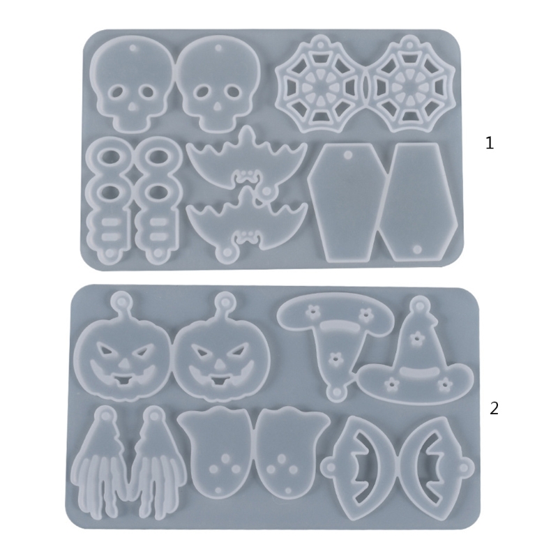 Halloween Earrings Silicone Mold Diy Spider Web Ghost Witch Hat Skull Earrings Pendant Epoxy Mold for Diy Resin Craft