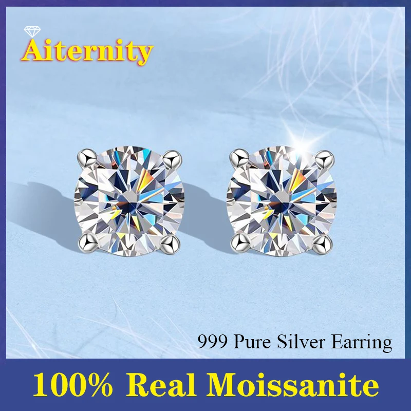 100% Real Moissanite Studs Earrings Pass Diamond tester For Men Women 925 Silver Platinum Plated Bride Wedding Gemstone Earrings