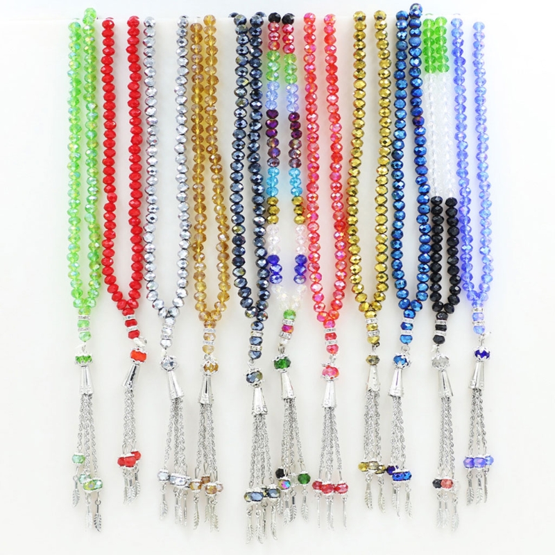 Crystal Tasbih Prayer Bead Allah Muhammad Islamic Prayer Rosary Beads Muslim Islam 99 Prayer Beads Necklace Foldable