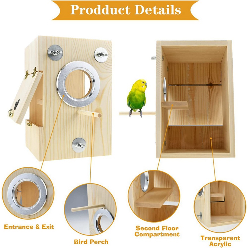 Wooden Nest Box Bird House Parrot Breeding Box Cage Can Hang Wooden Bird House Bird Feeder Easy To Use