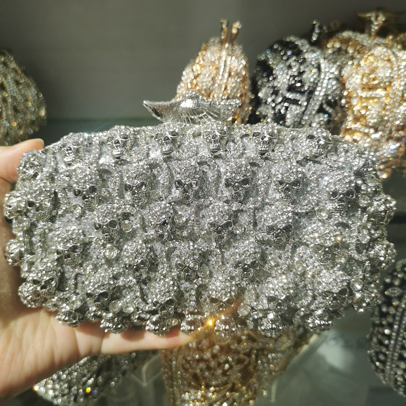 XIYUAN Skull Women Colorful Evening Bags Purses and Handbags Hollow Out Wedding Floral Clutch Bags Bridal Diamond Shoulder Bag