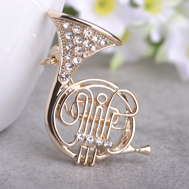 Funmor New Wedding Brooch Pins For Women French Horn Shape Hat Scarf Accessories Broach Musical Broche Mujer Suit Collar Clips