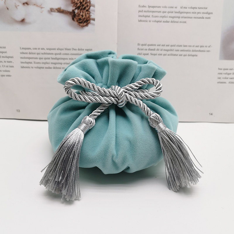 Light Blue Round Bottom With Gray Tassel Velvet Drawstring Bag 12x17cm MP3 Jewelry Packaging Pouch Bags Gift & Packing Bags