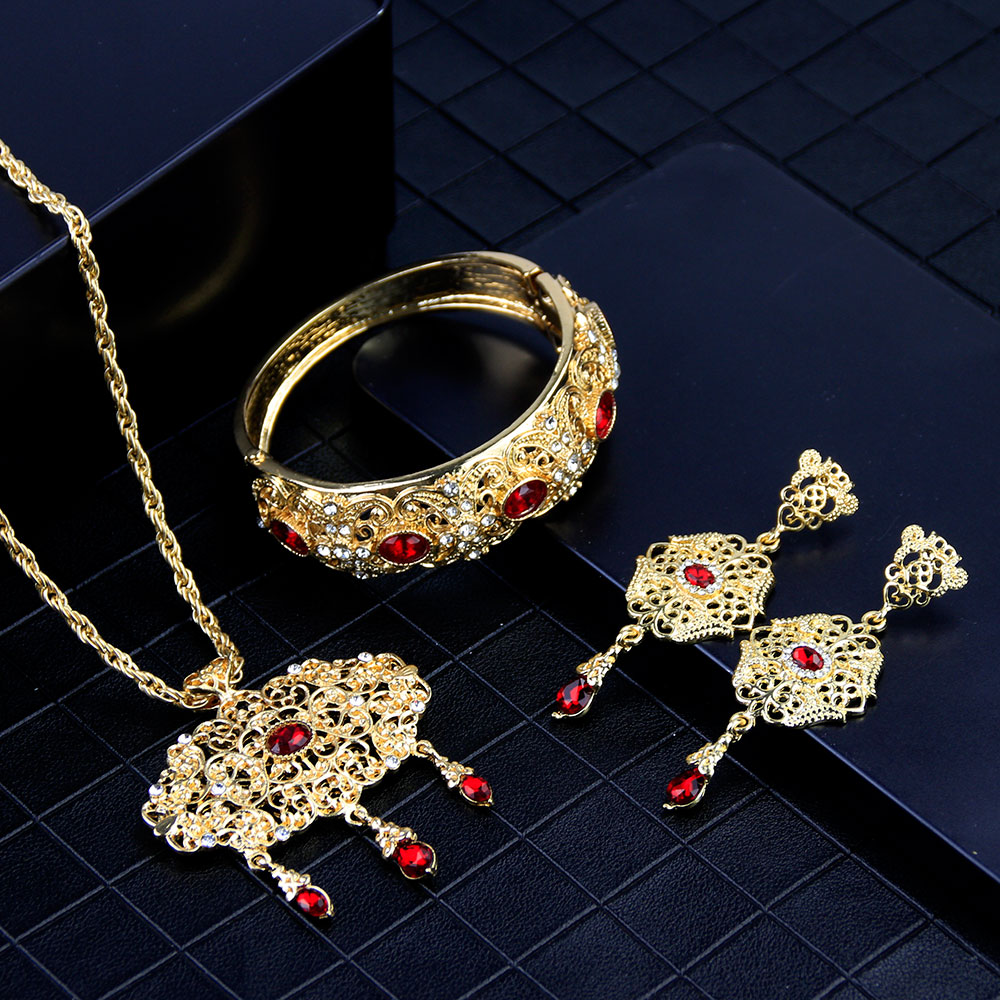 Sunspicems Gold Color Indian Wedding Jewelry Sets Necklace Earring Bangle Arabic Morocco Ethnic Banquet Bijoux Bride Gift 2020