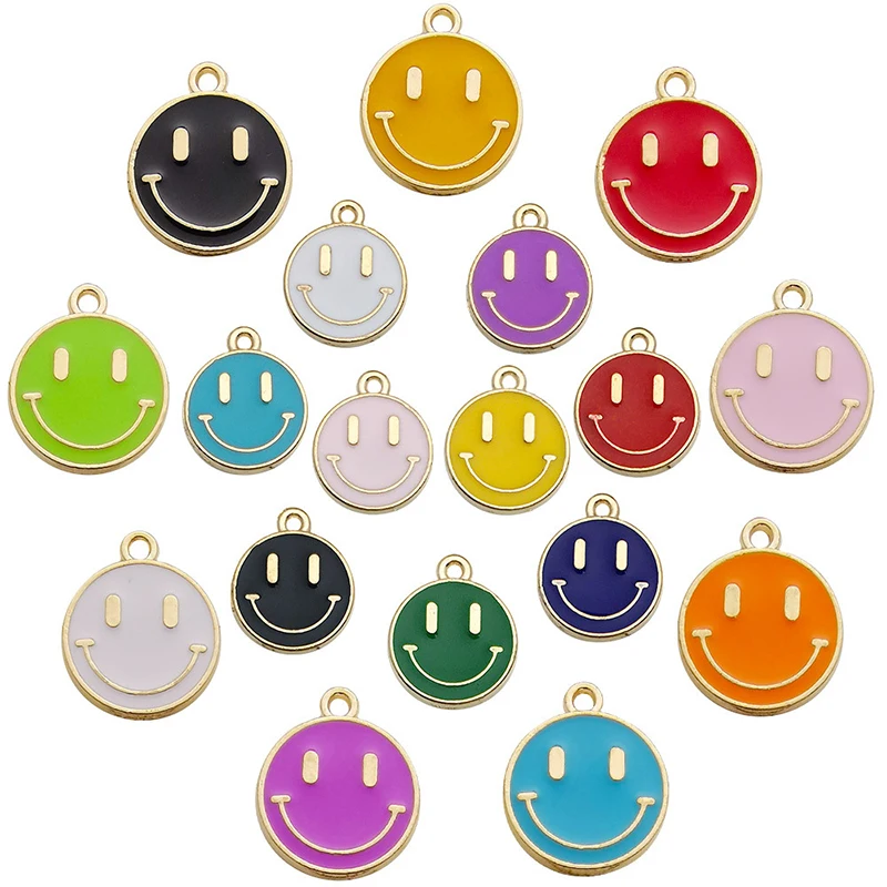 20pcs/lot Cute Smile Enamel Metal Charm Smiling Face Pendant Charms for Necklace Bracelet Earring Diy Jewelry Making Accessories