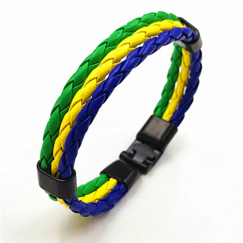 2018 National Flag Brazil England Argentina Leather Bracelet 3 Strands Braided Bracelet Wristband Jewelry