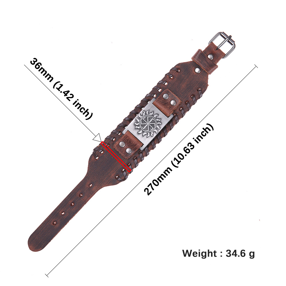 My Shape Viking Vintage Genuine Leather Bracelets for Men Slavic Symbol of Sun Bangles Amulet Talisman Religious Jewelry Gifts