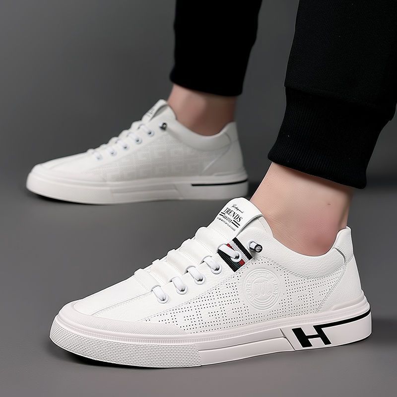 Men Shoes New Embossed Breathable Athleisure Style Trend Versatile White Shoes Comfortable White Free shipping