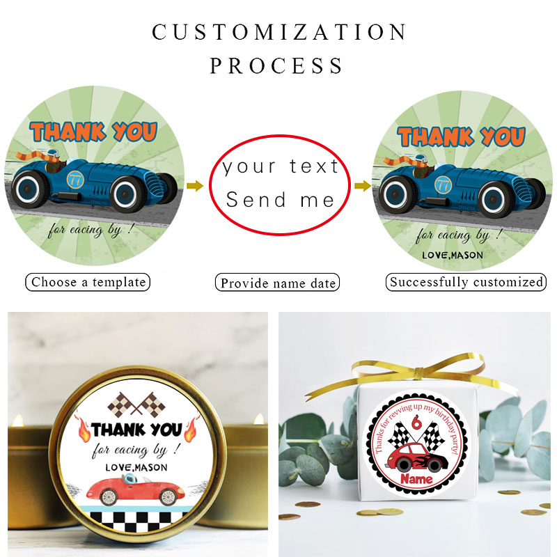 Racing Car Driving Sticker Lables Custom Name Race Car Theme Kid Boy Birthday Party Favor Thank You Stickers Baby Shower Decor