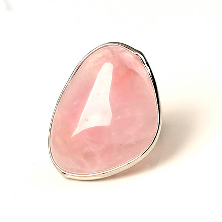 KFT Natural Rose Pink Quartz Stone Rings Healing Crystal Quartz Reiki Stone Resizable Finger Ring Jewelry For Women Men Girls