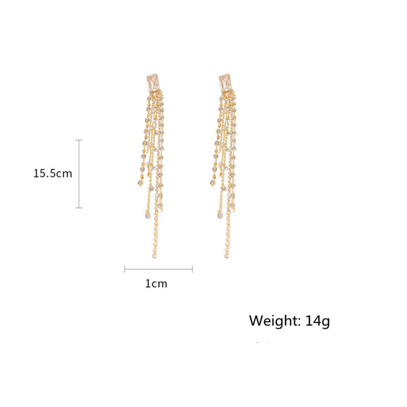 FYUAN Geometric Square Crystal Rhinestone Earrings for Women Bijoux Long Tassel White Beads Dangle Earrings Statement Jewelry