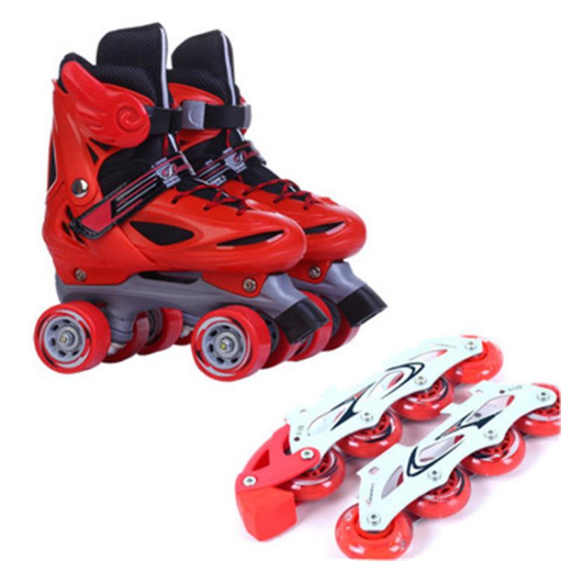 2 In 1 Roller Skates Adjustable Skating Shoes With 8pcs Inline Wheels Converts Double-Row Skate Replacements Kids Skate Shoes