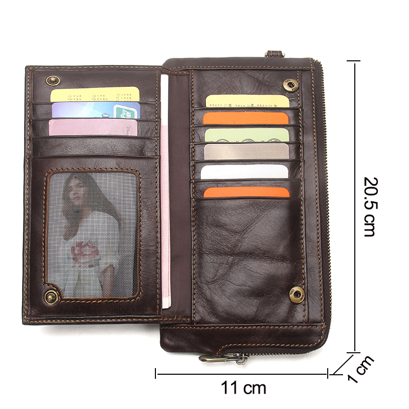 CONTACT'S Wristlet Bag Genuine Leather RFID Cellphone Wallet Men's Clutch Wallets Men Credit Card Holder Male Long Purse Zipper