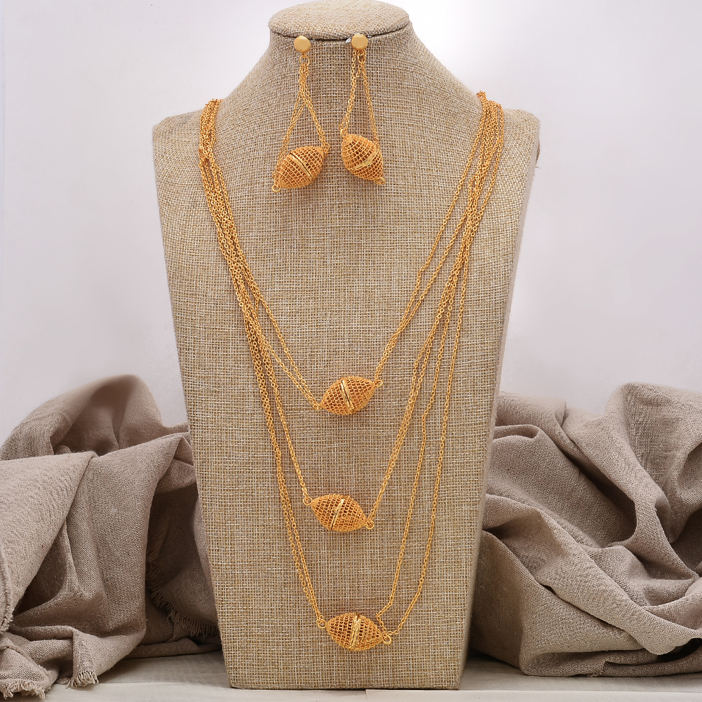 African jewelry set nigerian wedding For Women Heart Bridal African Gold Color Jewelry Set Dubai Necklace Earrings Bride Gift