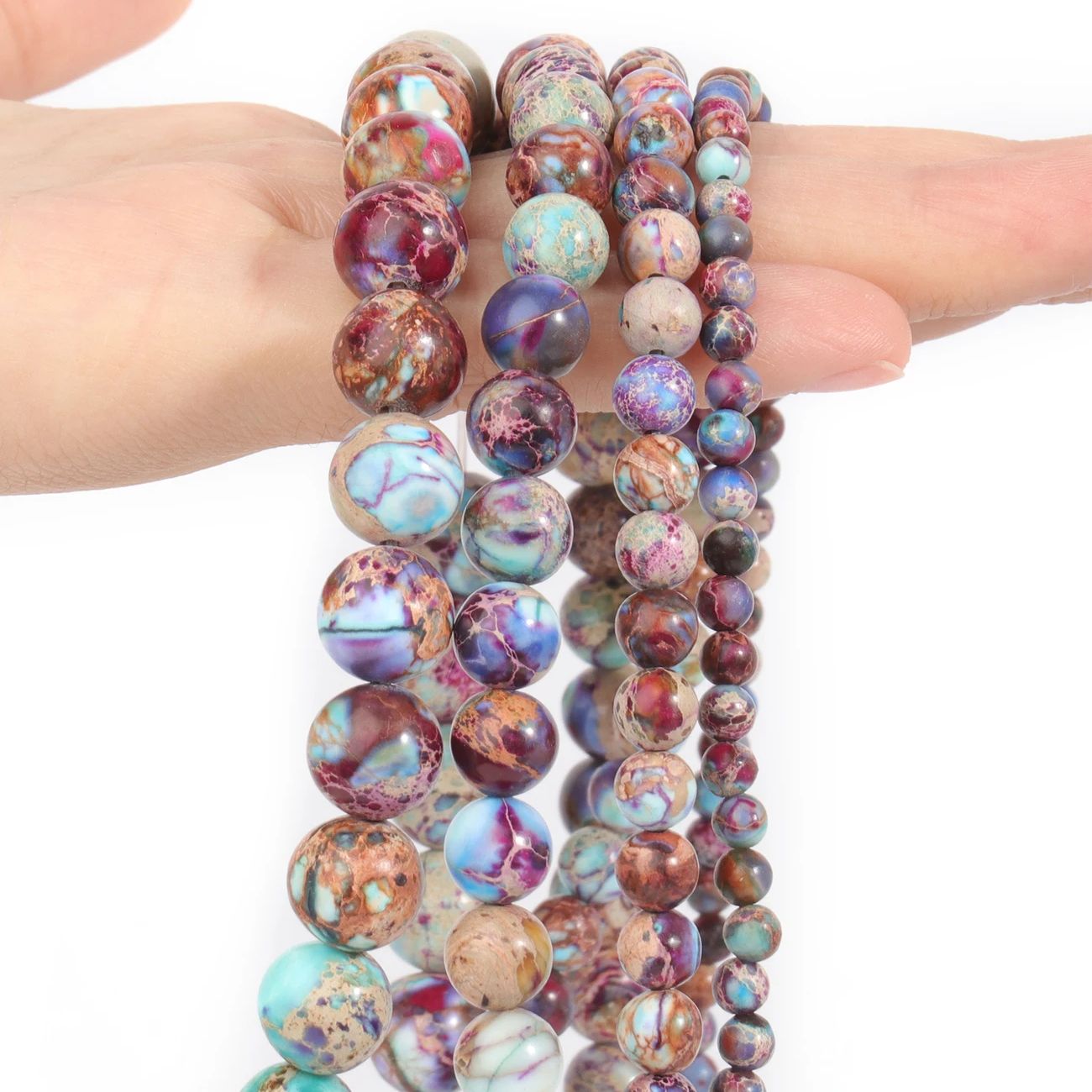 Natural Stone Colorful Sea Sediment Jasper High Quality Healing Stone Spacer Beads for Jewelry Making DIY Bracelet Necklace 15''