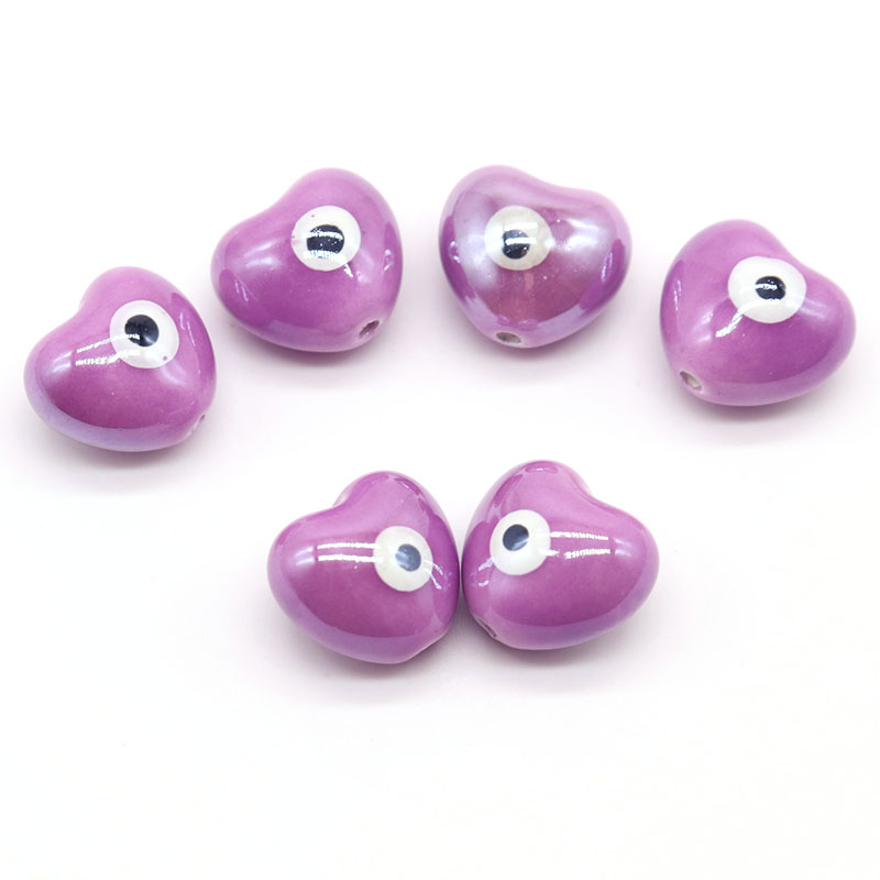 Heart Evil Eye Ceramic Beads For Jewelry Making Necklace Bracelet 17x15mm Love Shape Porcelain Spacer Bead Accessories