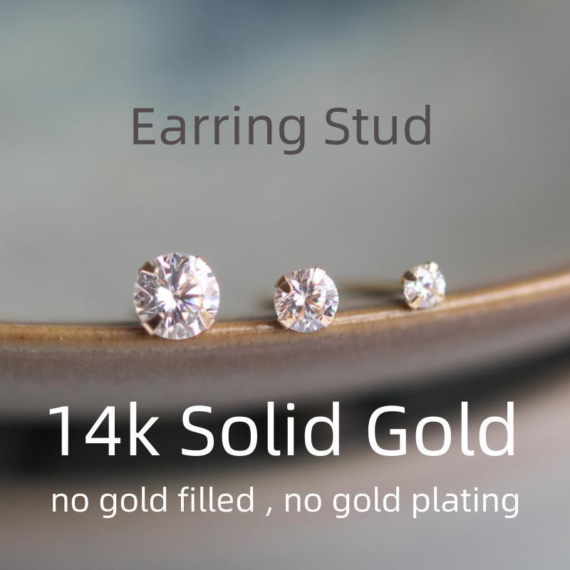 GOLDtutu 14 K Gold Crystal Earring for Women, Mini Dainty Simple Style, Small Stud Earrings, Jewelry Gift, kj50