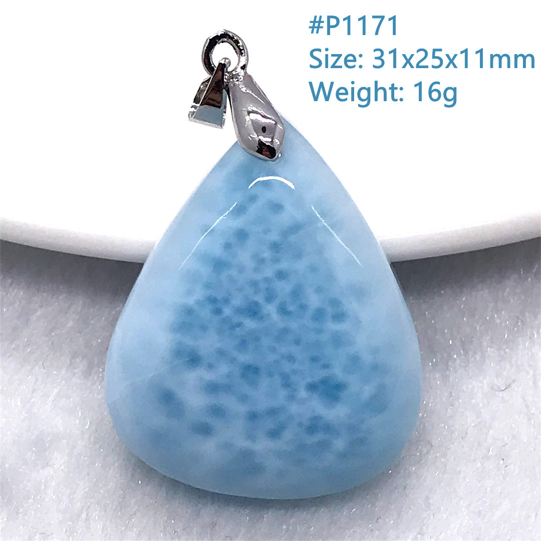 Natural Blue Larimar Stone Pendant Women Lady Man Gift Beauty Crystal Beads Silver Dominica Water Pattern Gemstone Jewelry AAAAA