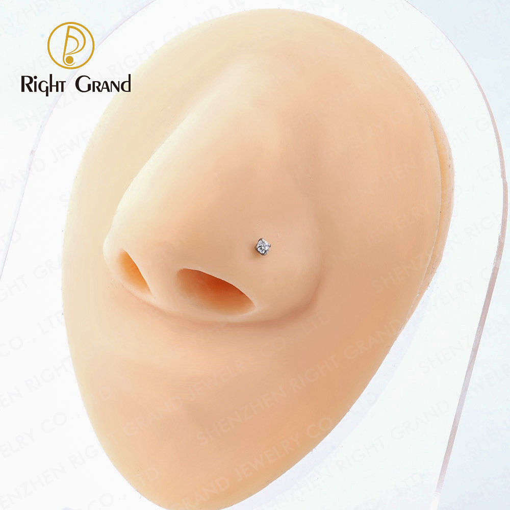 Right Grand Implant Grade ASTM F136 Titanium 20G 2mm Round CZ Nose Screw Studs Rings Piercing Jewelry