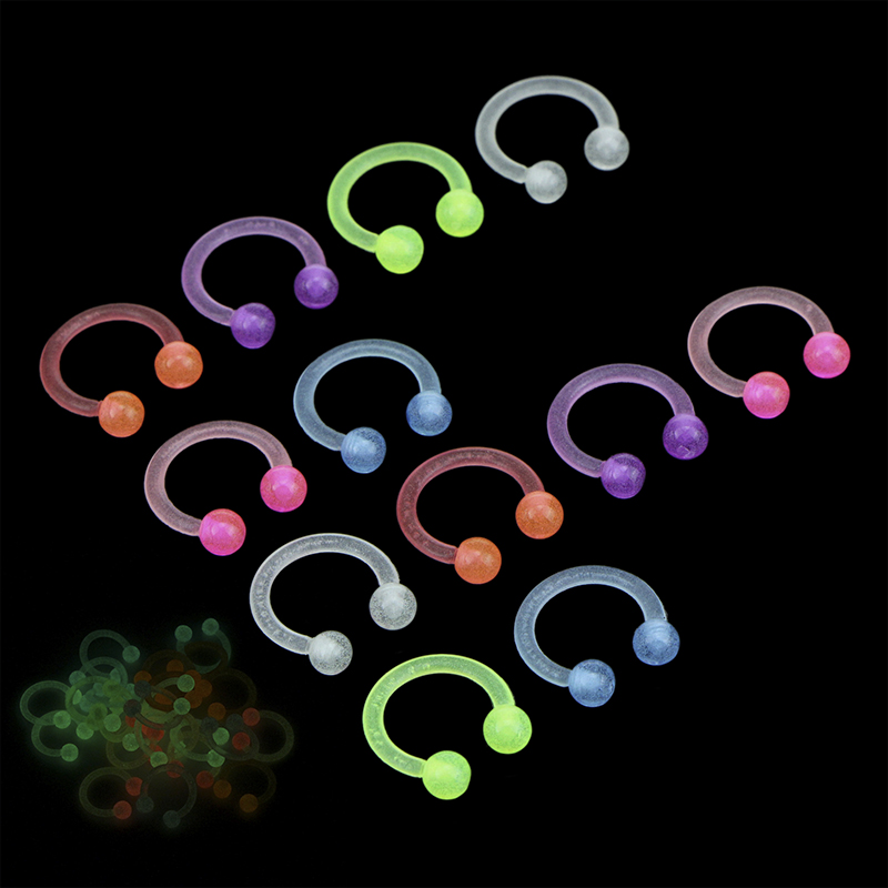 10PCS/20PCS Luminous Acrylic Body Piercing Jeweller Horseshoe Septum Piercing Nose Lip Ring Ear Bar Choose