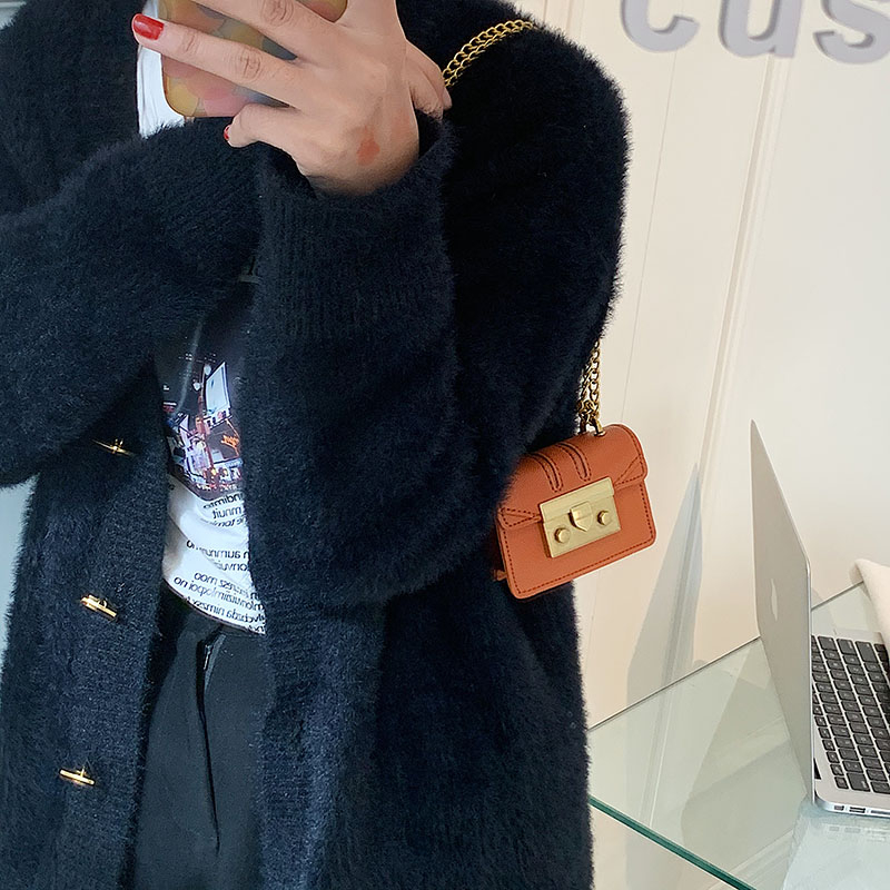 Retro Luxury Mini Lipstick Bag Women's Shoulder Bag Chain Crossbody Bag Designer Lock PU Leather Handbag and Purse Female Clutch