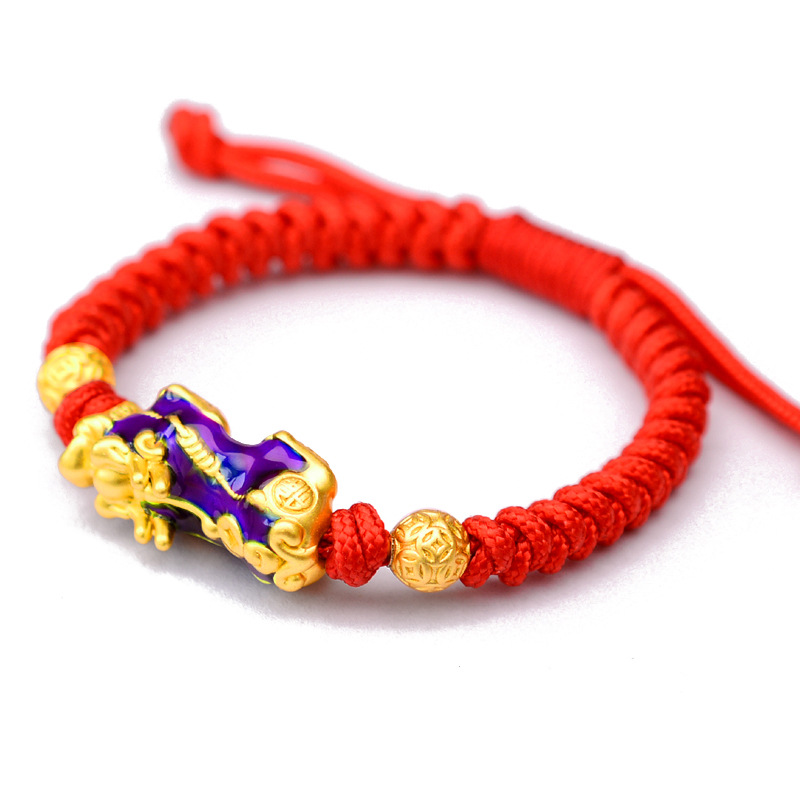 999 Sterling Silver Pixiu Gold Color Temperature Color Changed Lucky Red Rope Bracelets Tibetan Buddhist Knots String For Men