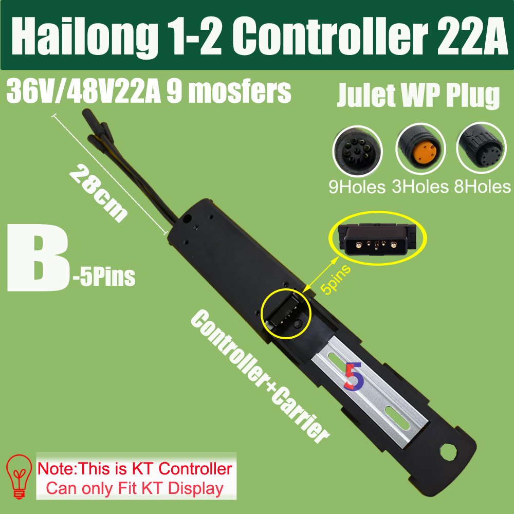 Ebike Hailong Polly Controller KT Sine Wave Motor Controller 15A 22A 36V/48V 250W- 500W Julet 9pins Cable Julet 1-2/1-4 Cable