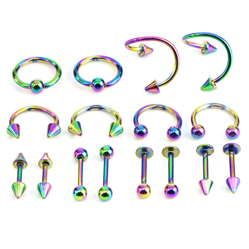 16PCS/Set Women Eyebrow Piercing Jewelry Surgical Steel Body Spiral Body Piercing Jewellery Spiral Belly Tongue Bar Ring New