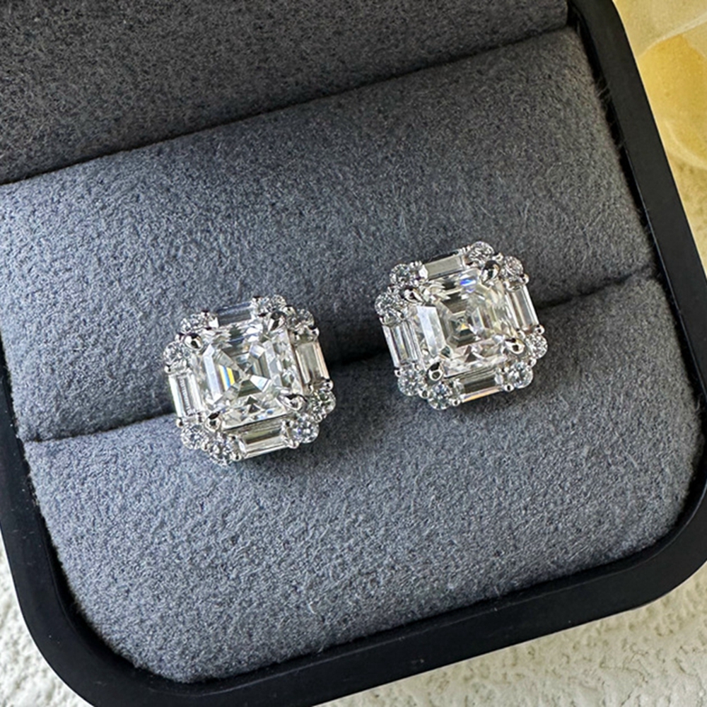 Wong Rain 100% 925 Sterling Silver VVS1 3EX Asscher Cut 6*6 MM Real Moissanite Diamonds Studs Earrings Wedding Jewelry Wholesale