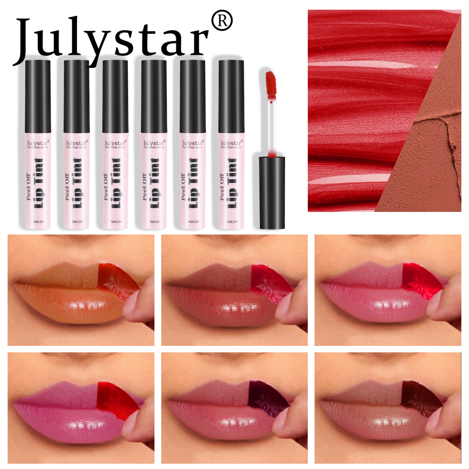 Julystar New Lipstick Tear Off Lip Gloss With Long-lasting Matte Lip Gloss For Women's Cosmetics 6 Color Makeup