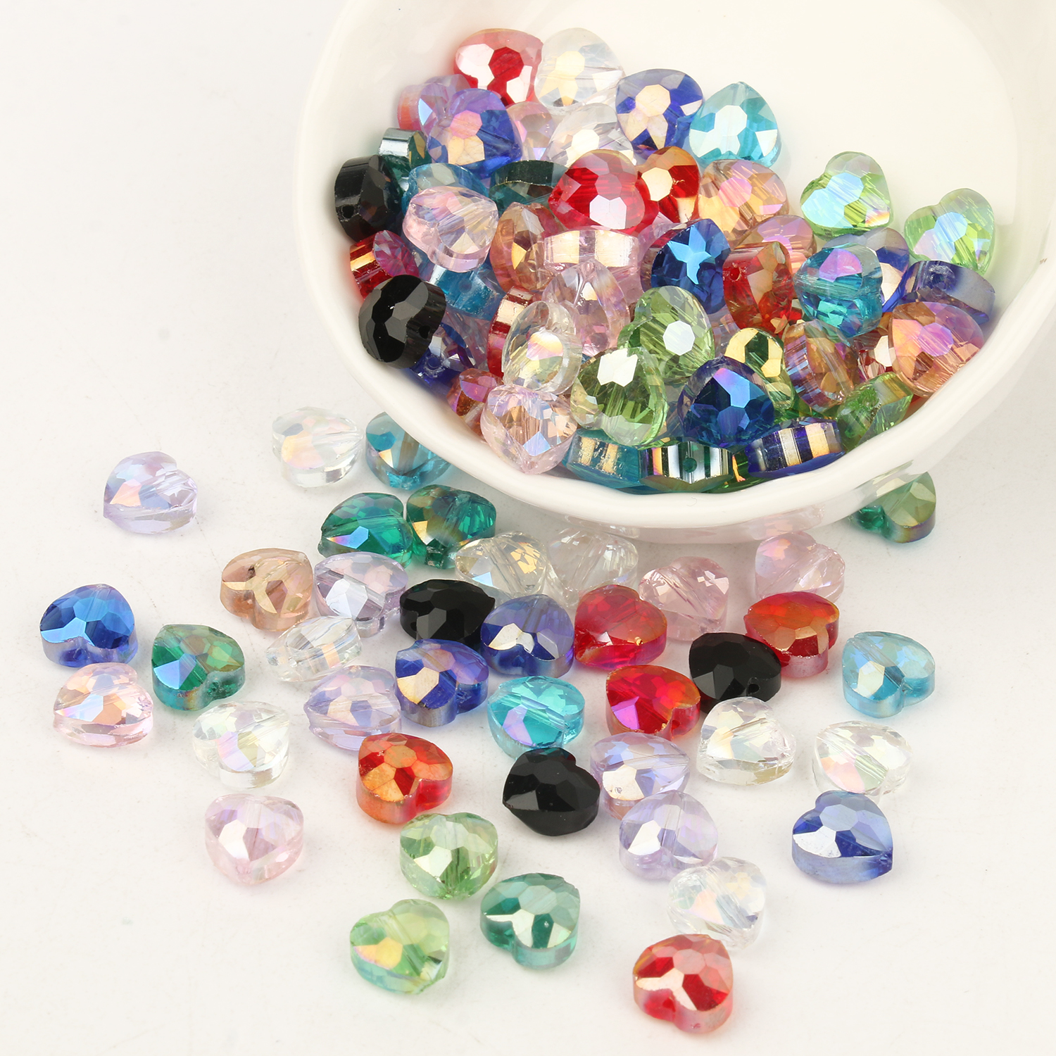 8mm Heart Shape Multicolor AB Color Crystal Spacer Beads Glass Beads for DIY Bracelet Jewelry Making Accessories 30pcs/lot
