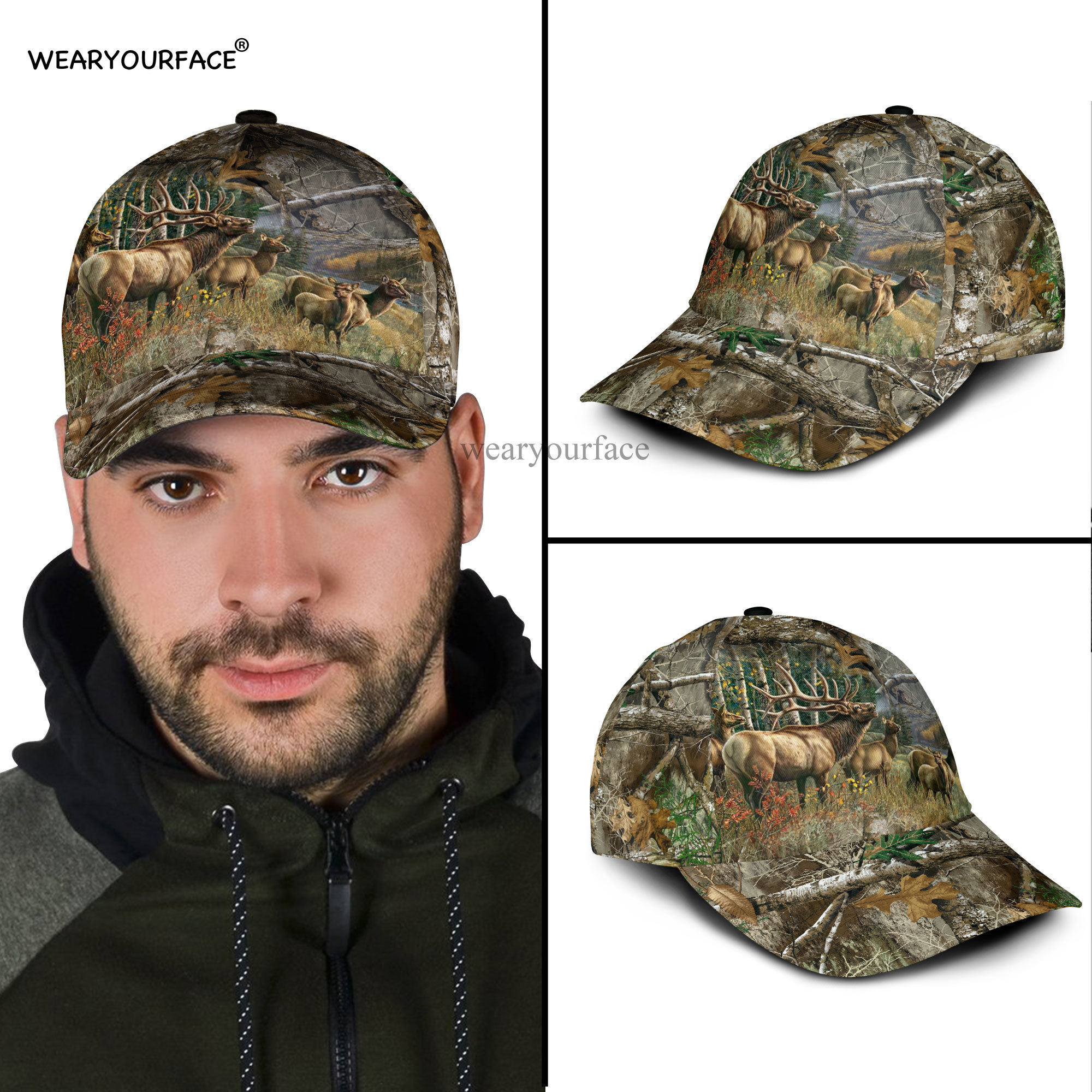 Deer Hunting Wildlife Dog 3D All Over Printed Snapback Hat Men Women Adult Hip Hop Headwear Outdoor Sun Visor Baseball Cap
