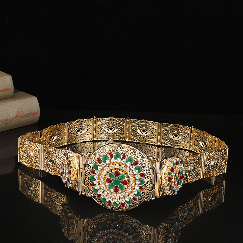 Luxury big size zinc alloy women's crystal belt jewelry aristocratic round hollowed-out wedding waist chain accessories