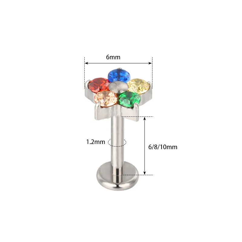 F136 Titanium Colorful Ear Studs for Women 16G Flower Snowflake Heart CZ Top Tragus Cartilage Helix Conch Daith Earrings Piercin