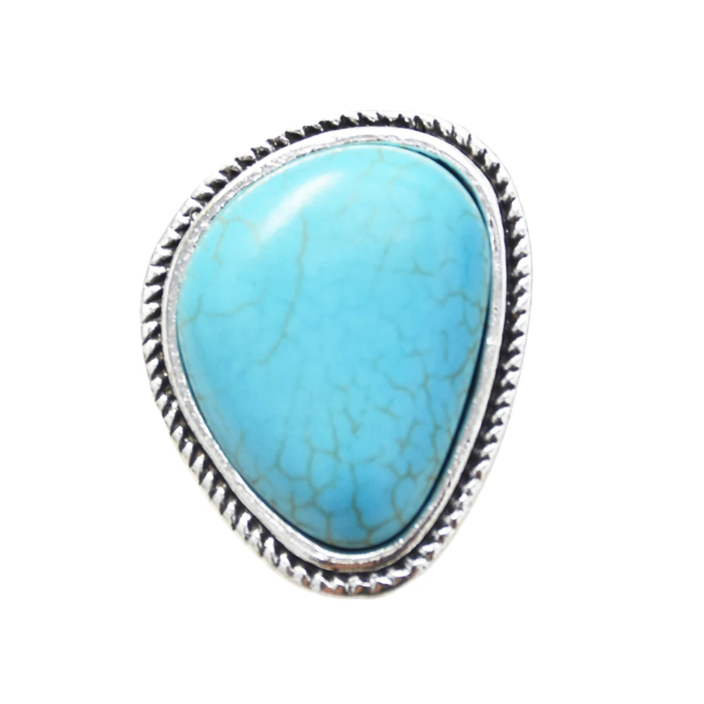 Bohemia Punk Big Round Green Stone Ring For Women Bride Wedding Indian Oxidized Turquoises Finger Adjustable Retro Gypsy Jewelry