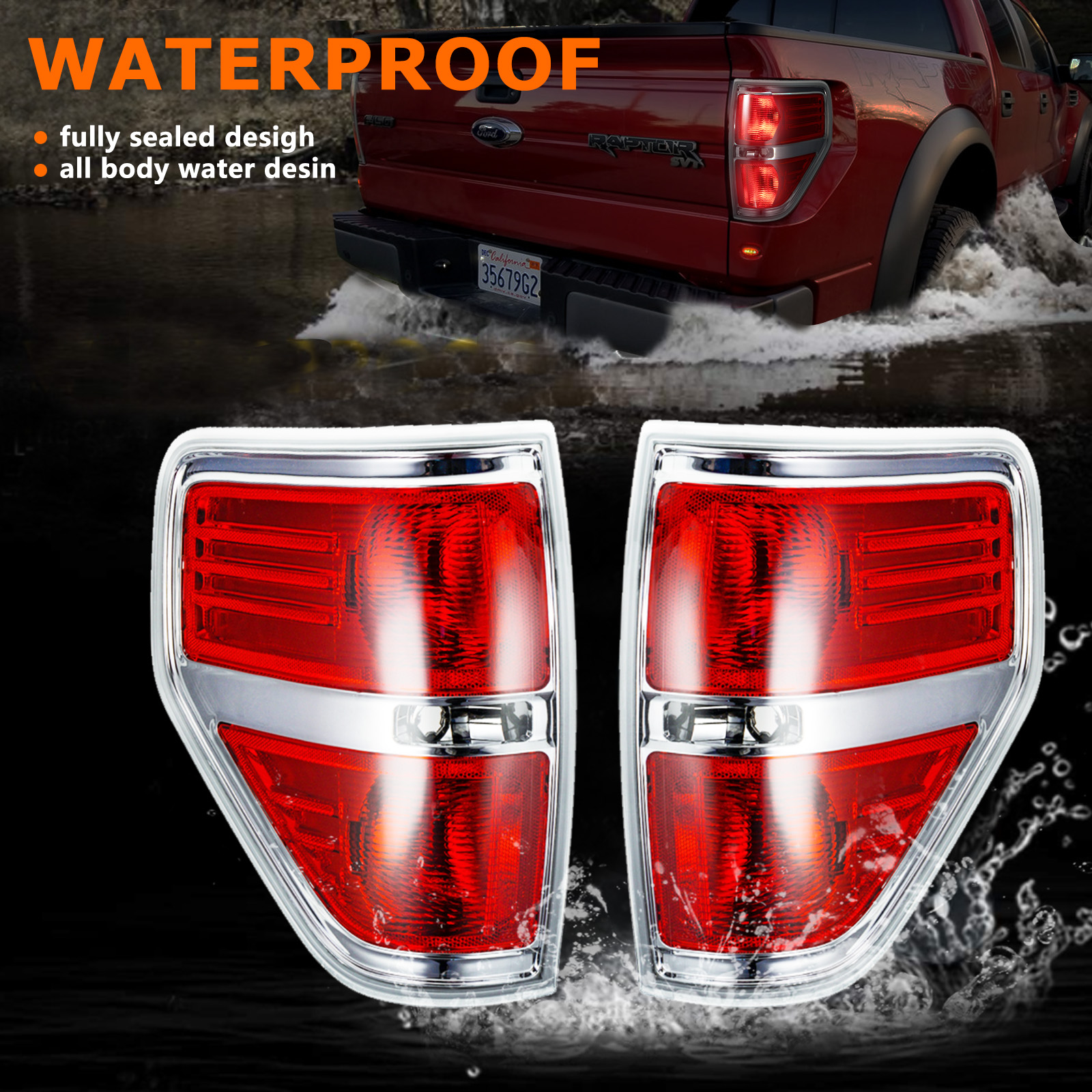 1pcs Driver Side Silver Frame Tail Light Rear Brake Lamp For Ford F150 SVT 2009-2014 Styleside