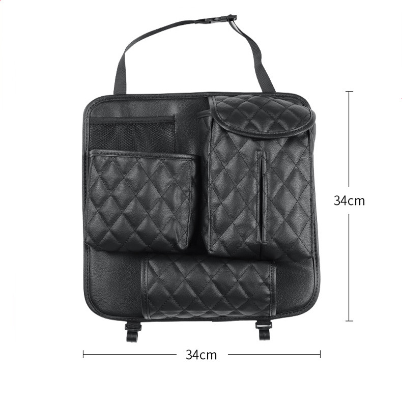 Car Seat Back Organizer Bag PU Leather Auto Storage Nets Mutil-pockets For Phone,Tissue,Water Bottle With 2 Hangers Bracket