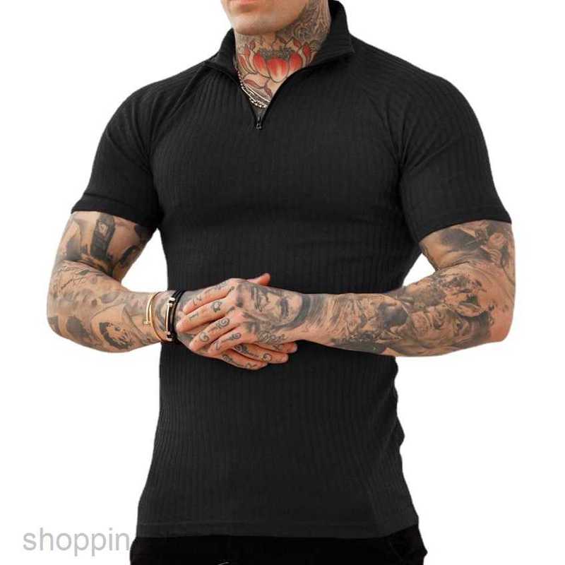 Men Polos Shirts New Slim Fit Multi color Collar Men's Casual Vertical Stripe Short Sleeve Youth Male Wear tops
