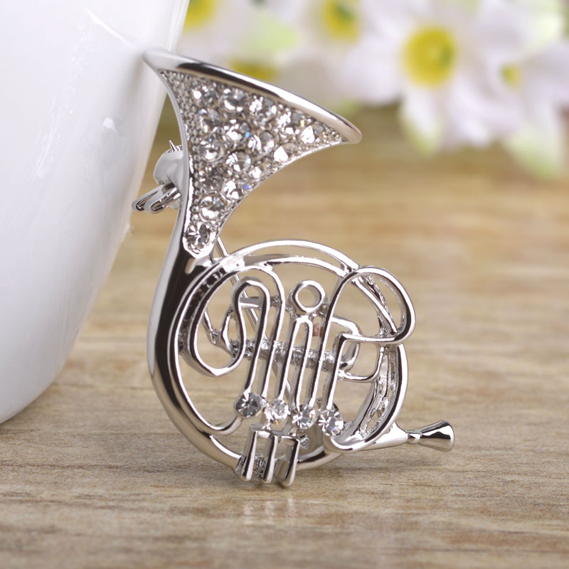 Funmor New Wedding Brooch Pins For Women French Horn Shape Hat Scarf Accessories Broach Musical Broche Mujer Suit Collar Clips